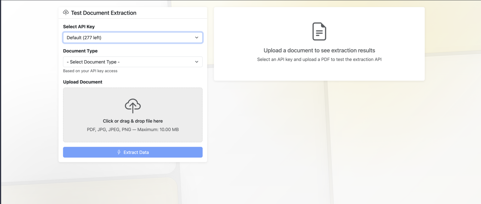 The Test API form